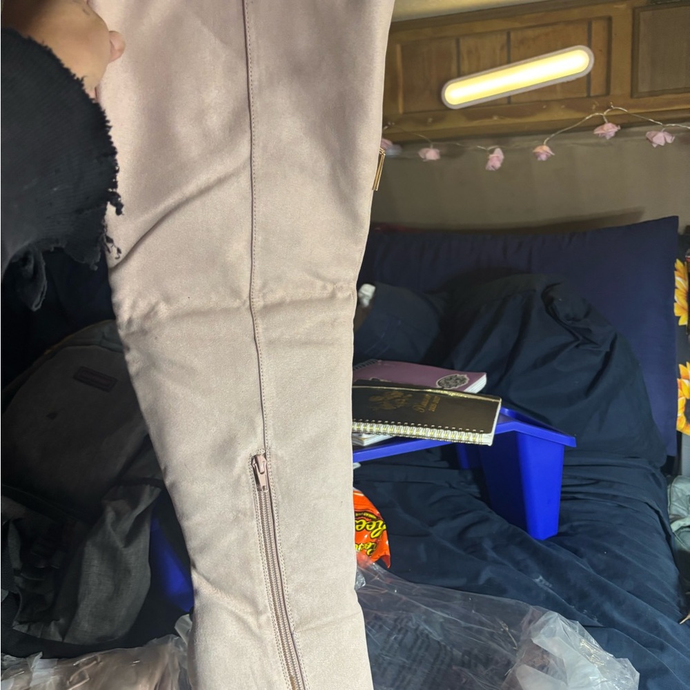 JustFab Over the Knee Boots in Light Beige